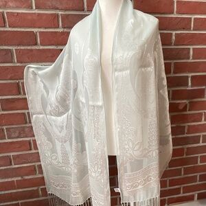 Vintage Oscar De La Renta Silk Blend Ice Blue  Hand-rolled Wrap Shawl 22”x92”